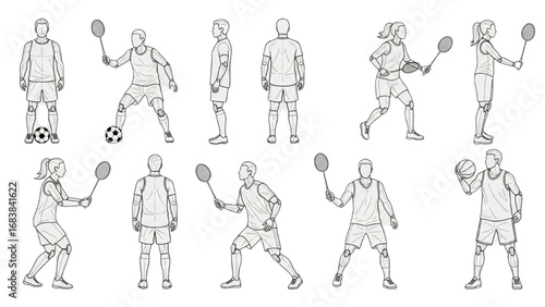 CAD People Vector Set | Men and Women Playing Sports Front, Back, Side View Symbols for Architecture and Landscape Design