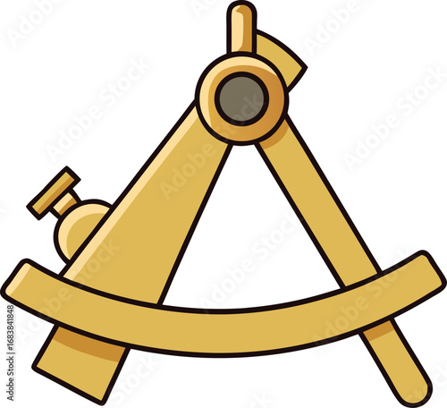 Antique brass sextant navigational instrument detailed vector illustration for nautical exploration transparent background