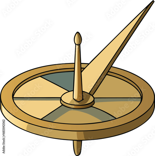 Brass metal sundial vector illustration scalable eps icon for outdoor timekeeping transparent background