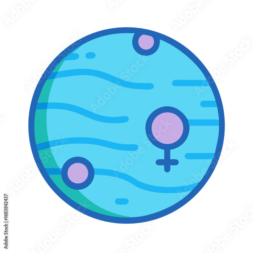 Stylized flat icon of Venus planet with wavy pattern