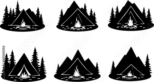 Vintage Camping Scene Silhouette Set"