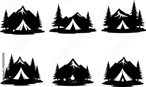 Vintage Camping Scene Silhouette Set"