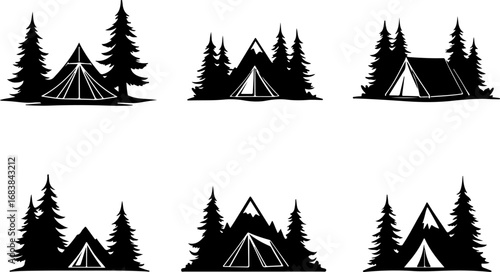 Vintage Camping Scene Silhouette Set"