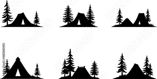 Vintage Camping Scene Silhouette Set"