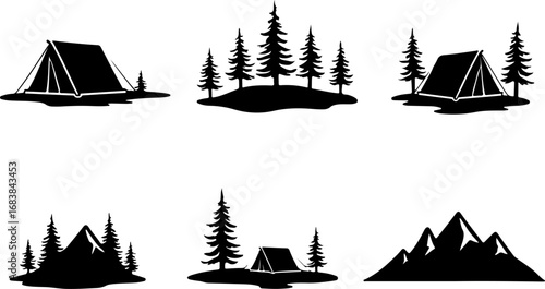 Vintage Camping Scene Silhouette Set"