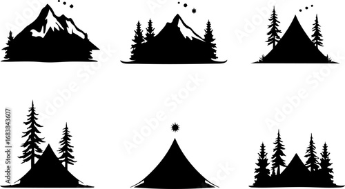 Vintage Camping Scene Silhouette Set"