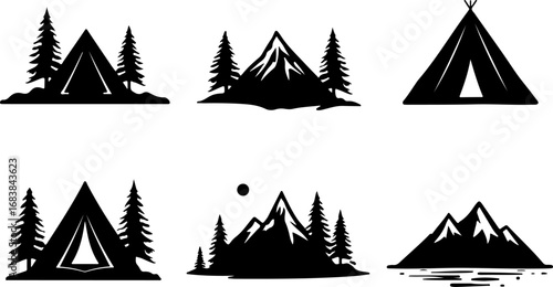Vintage Camping Scene Silhouette Set"