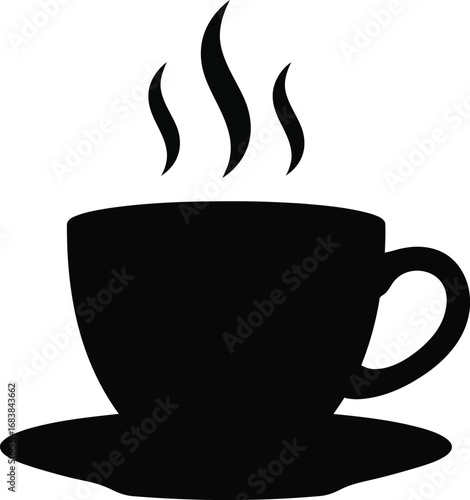 Hot coffee cup silhouette steaming cafe beverage warm drink caffeine comfort morning ritual. vector
