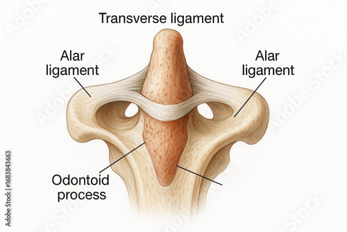 Cervical Spine Anatomy: Transverse, Alar Ligaments, and Odontoid Process - Illustration