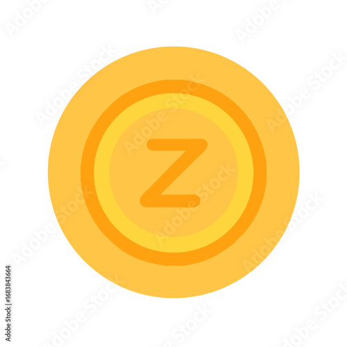 Golden cryptocurrency coin with letter Z flat style icon