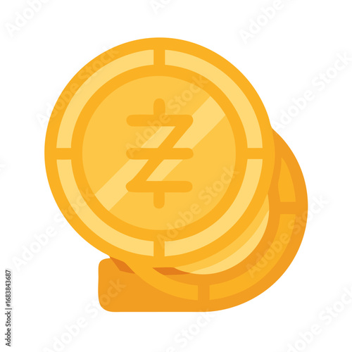 Stack of stylized golden cryptocurrency coins against a black background