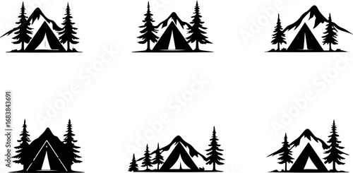 Vintage Camping Scene Silhouette Set"