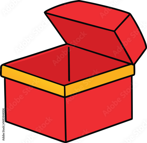 Open red velvet gift box with gold trim vector illustration for celebrations transparent background