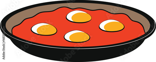 Shakshuka dish flavorful tomato egg vegetable stew vector illustration transparent background