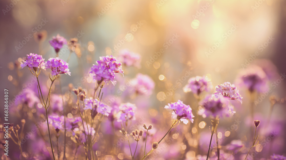 Naklejka premium watercolor pictures Natural little a Statice flower field in a lifestyle style expressing wonder with pastel floral shades and golden lighting harmony