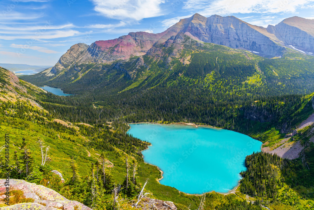Fototapeta premium Grinnell lake, lake Josephine and Sherburne lakes view