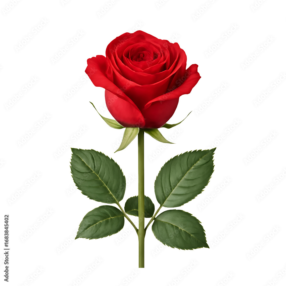 Naklejka premium Single Red Rose with Stem Transparent PNG Isolated Object