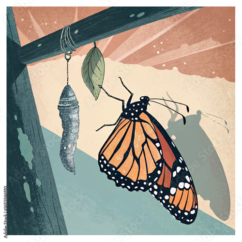 Aspiration for change and ambition for improvement and success as a metaphor for growth and transformation as a butterfly casting a shadow of a flying