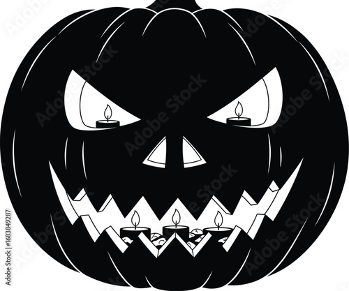 A spooky jackolantern with glowing candles inside, , casting eerie shadows and creating a chilling atmosphere for halloween night