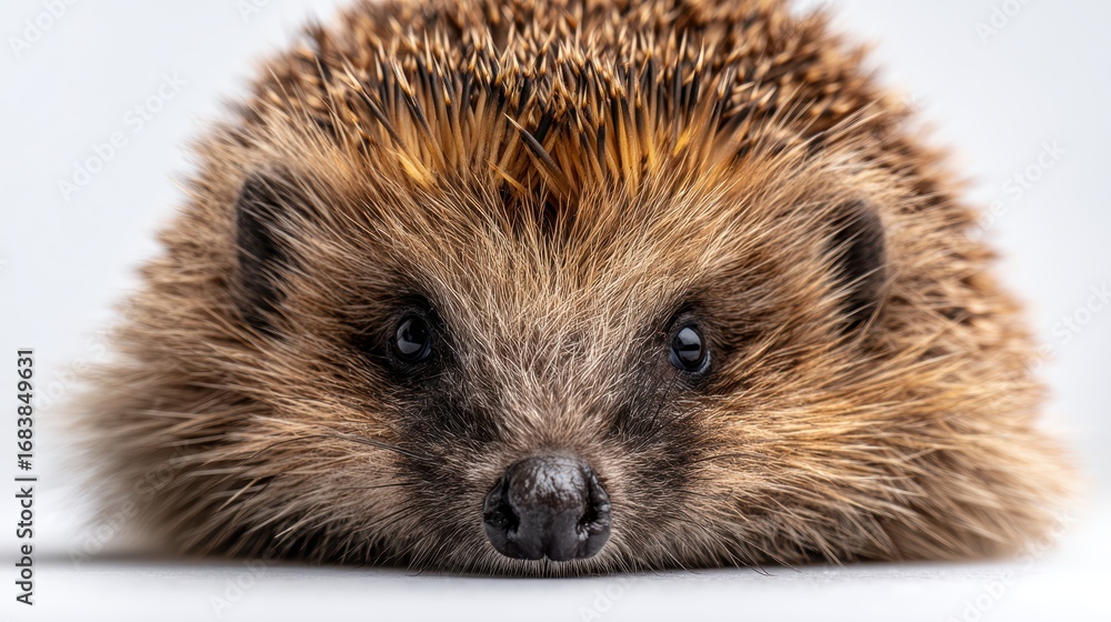 Naklejka premium Close-up of a curious hedgehog with soft fur against a bright background