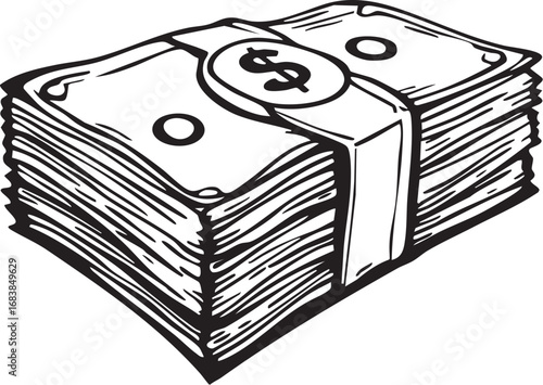 Thick stack of dollar bills with a currency band

