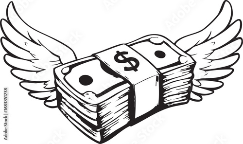 Flying cash money with angel wings illustration
