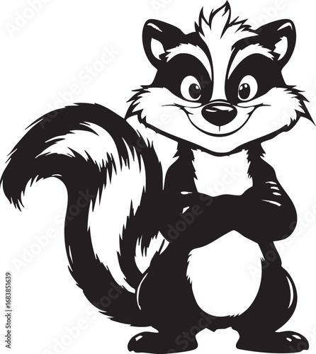 Playful striped skunk mascot character with a mischievous smile
