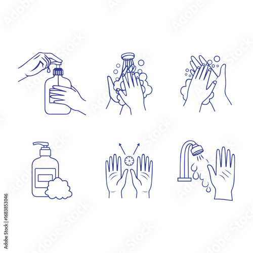 Hand Washing and Hygiene Instruction Icon Set