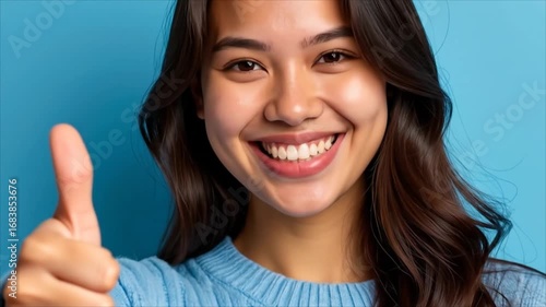 Woman smiling and giving thumbs up