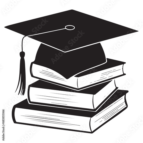 Education Success Books with Graduation Cap Silhouette Graphic