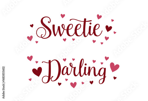 Sweetie and Darling text logo with hearts in romantic style  