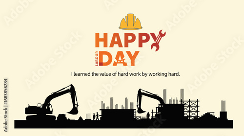 Illustration design vector art of happy labor day with construction theme illustration
