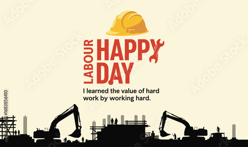 Illustration design vector art of happy labour day with construction theme poster
