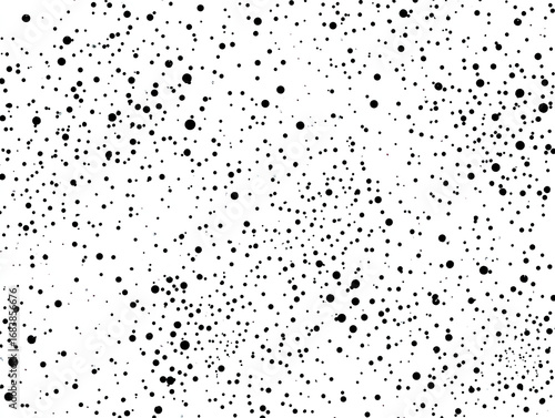 Abstract black speckles on white background.  A multitude of small, varying-sized circles, forming a dense pattern