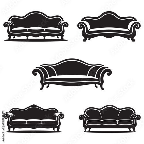 Modern Sofa Silhouette Vector Illustration on White Background