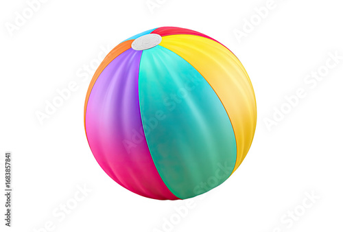 Vibrant, colorful beach ball, smooth surface, subtly textured panels,  bright hues, isolated on black
