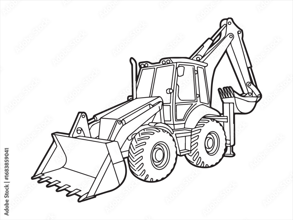 Naklejka premium Heavy Construction Vehicle Excavating Soil with Loader