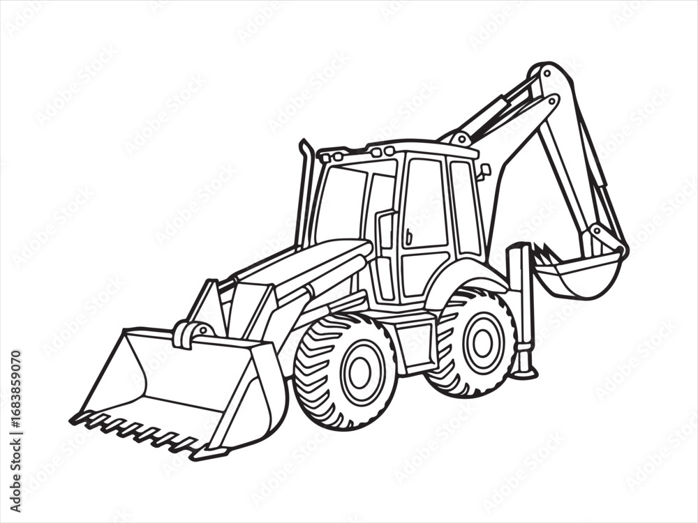 Naklejka premium Construction Backhoe with Excavator Arm, Heavy Machinery at Work on Building Site