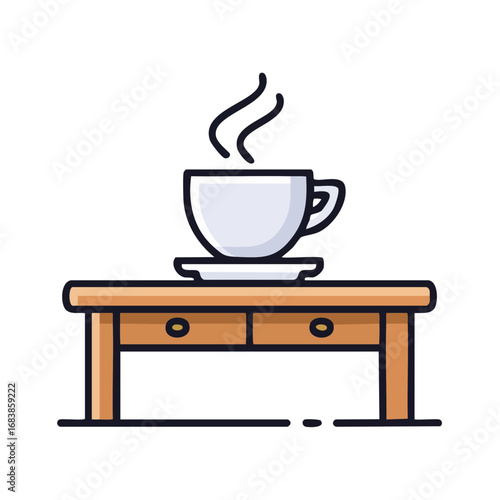 An illustrated coffee cup placed elegantly on a wooden table