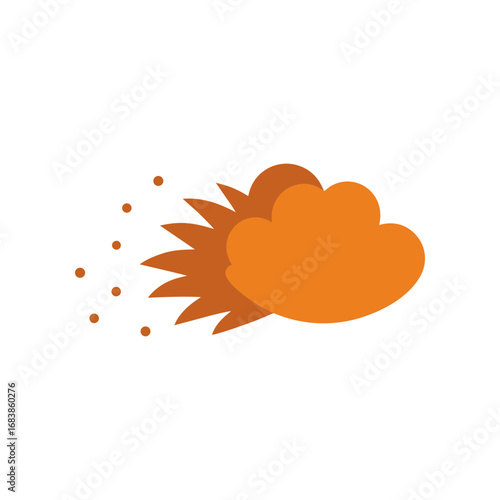Stylized illustration of a fiery explosion with orange flames and scattered particles against a black background representing energy power and impact