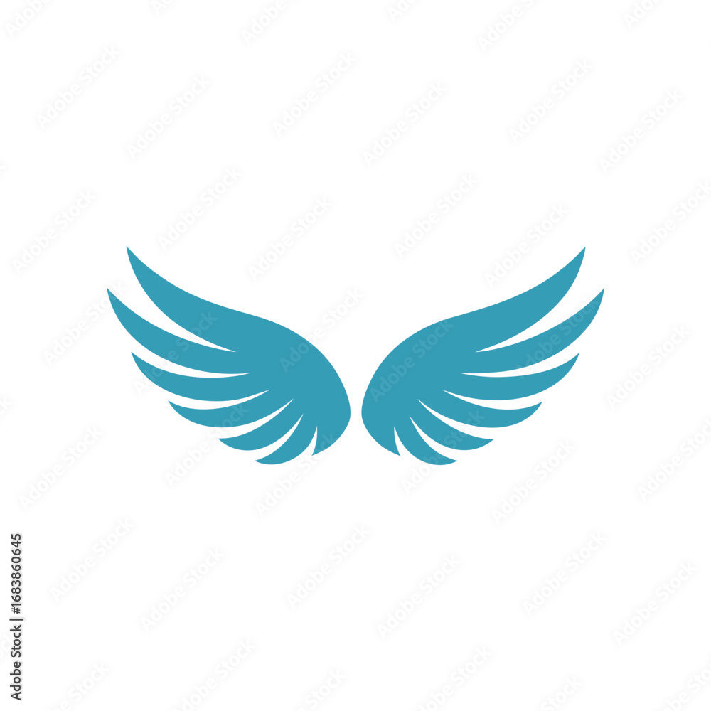 Fototapeta premium A pair of stylized turquoise blue angel wings spread open against a stark black background creating a powerful and elegant graphic design element symbolizing freedom and aspiration