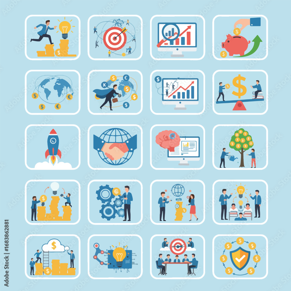 Fototapeta premium Business and strategy icons representing success and growth isolated on white background