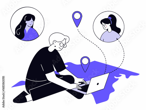 Modern global tea delivery connection vector illustration for scalable designs