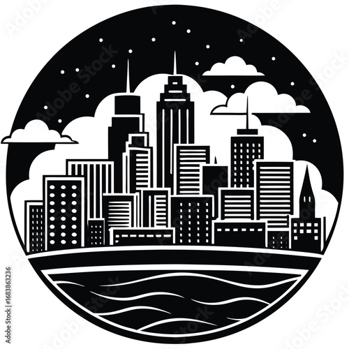 flat vector urban skyline with sunset (2).eps