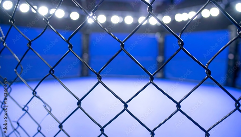 Fototapeta premium MMA cage interior, lit blue