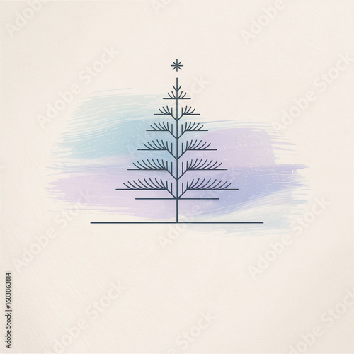Minimalist tree design with pastel colors highlighting winter beauty and tranquility in a modern style