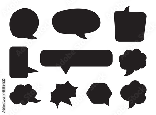Speech bubbles vector set. Talk bubble icon. Isolated design elements for text, thought, dialogue, conversation. Hand drawn doodle communication frames. Cloud, round and square and rectangular shapes