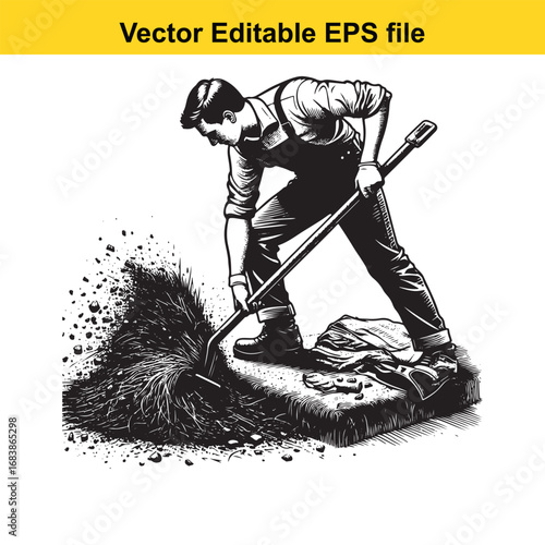 Man digging with shovel, isolated on white background