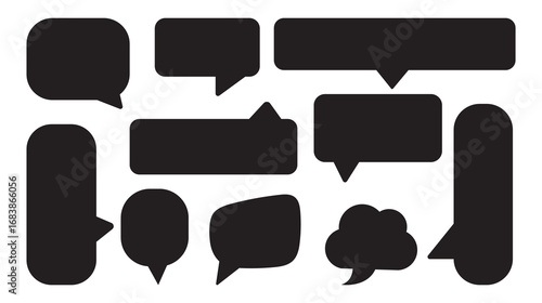 Speech bubble, speech balloon, chat bubble line art icon for apps and websites. Set of speech bubble, comic sticker, chat box and empty social media message balloon silhouette or communication network