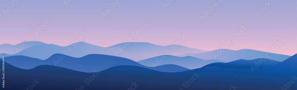 Fototapeta premium Panoramic landscape of mountains and sunset - Vector illustration